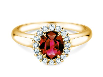 Verlovingsring Windsor Royal in 14K geelgoud met robijn 1,20ct en diamanten 0,28ct