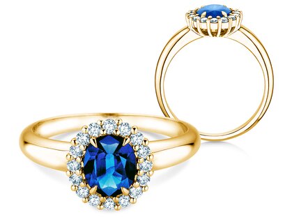 Verlovingsring Windsor Royal in 14K geelgoud met saffier 1,20ct en diamanten 0,28ct