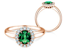 Verlovingsring Windsor Royal in 14K roségoud met smaragd 1,20ct en diamanten 0,28ct