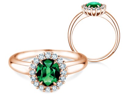 Verlovingsring Windsor Royal in 14K roségoud met smaragd 1,20ct en diamanten 0,28ct