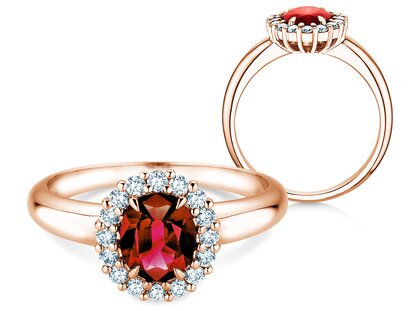 Verlovingsring Windsor Royal in 14K roségoud met robijn 1,20ct en diamanten 0,28ct