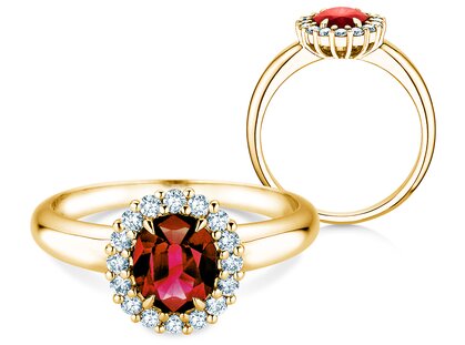 Verlovingsring Windsor Royal in 14K geelgoud met robijn 1,20ct en diamanten 0,28ct