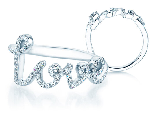 Ring Love Diamonds Pavé in 14K witgoud met diamanten 0,37ct G/SI