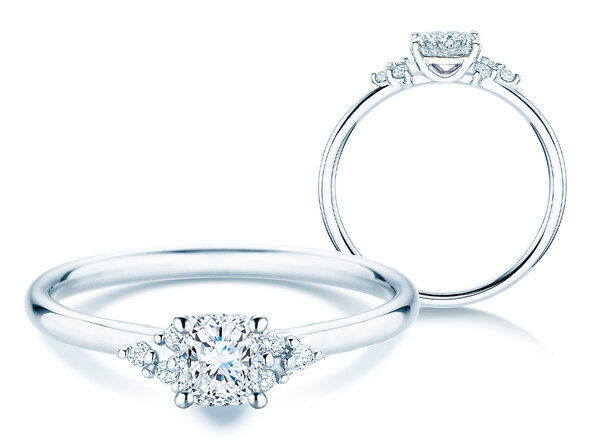 Verlovingsring Blossom Cushion in 9K witgoud met natuurlijke diamanten 0,29ct G/SI