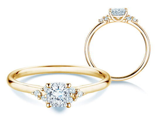 Verlovingsring Blossom Cushion in 9K geelgoud met natuurlijke diamanten 0,29ct G/SI
