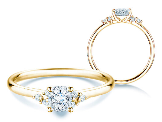 Verlovingsring Blossom Cushion in 9K geelgoud met natuurlijke diamanten 0,58ct