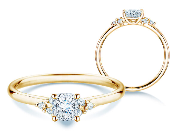 Verlovingsring Blossom Cushion in 9K geelgoud met natuurlijke diamanten 0,29ct G/SI