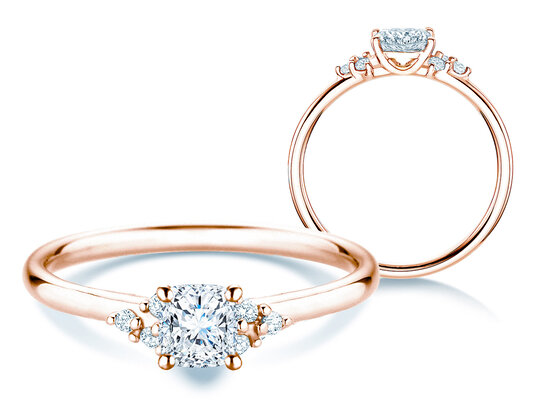 Verlovingsring Blossom Cushion in 9K roségoud met natuurlijke diamanten 0,58ct
