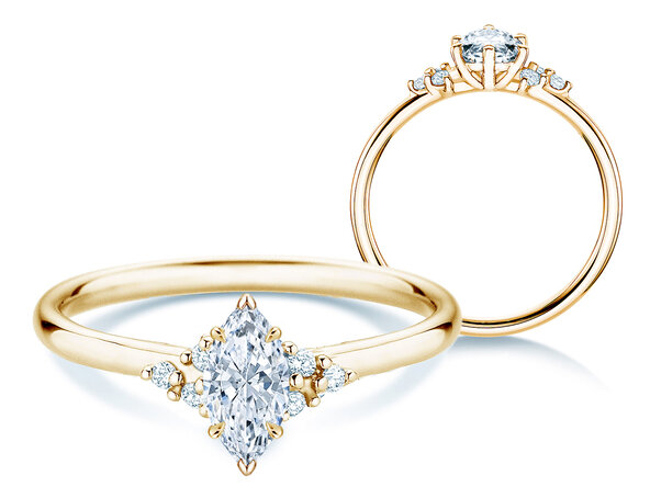 Verlovingsring Blossom Marquise in 14K geelgoud met natuurlijke diamanten 0,22ct G/SI