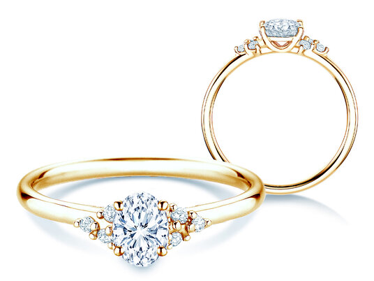 Verlovingsring Blossom Oval in 14K geelgoud met natuurlijke diamanten 0,22ct G/SI