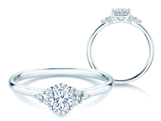 Verlovingsring Blossom Oval in 9K witgoud met natuurlijke diamanten 0,29ct G/SI