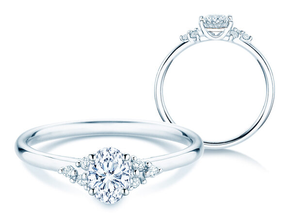 Verlovingsring Blossom Oval in 9K witgoud met natuurlijke diamanten 0,29ct G/SI