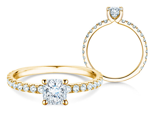 Verlovingsring Classic 4 Cushion Pavé in 14K geelgoud met natuurlijke diamanten 0,33ct G/SI