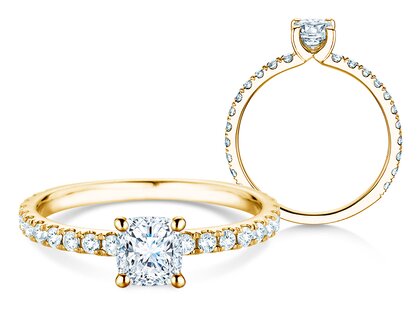 Verlovingsring Classic 4 Cushion Pavé in 14K geelgoud met natuurlijke diamanten 0,33ct G/SI