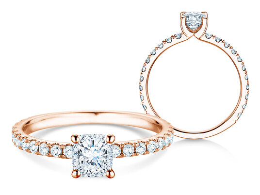 Verlovingsring Classic 4 Cushion Pavé in 9K roségoud met natuurlijke diamanten 0,87ct