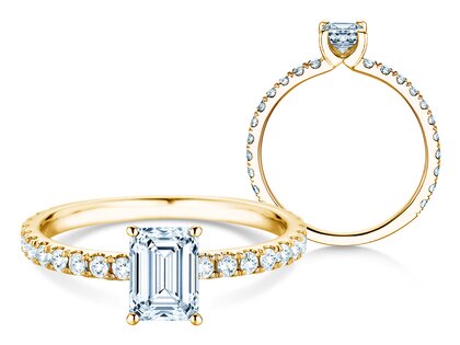 Verlovingsring Classic 4 Emerald Pavé in 14K geelgoud met natuurlijke diamanten 0,33ct G/VS