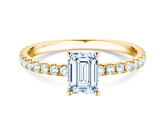 Verlovingsring Classic 4 Emerald Pavé in 9K geelgoud met natuurlijke diamanten 0,87ct