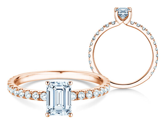 Verlovingsring Classic 4 Emerald Pavé in 9K roségoud met natuurlijke diamanten 0,87ct