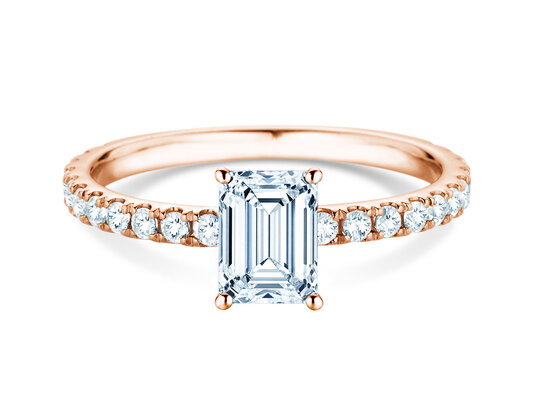 Verlovingsring Classic 4 Emerald Pavé in 9K roségoud met natuurlijke diamanten 0,87ct