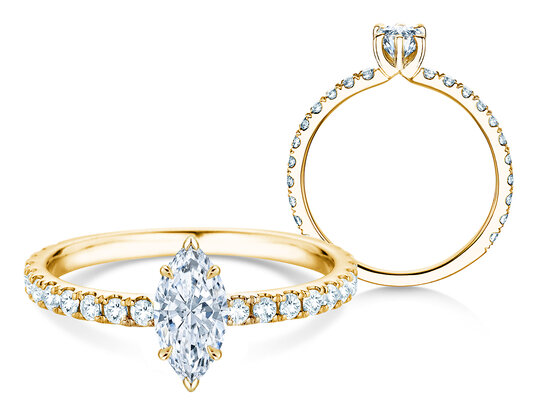 Verlovingsring Classic 4 Marquise Pavé in 14K geelgoud met natuurlijke diamanten 0,33ct G/SI