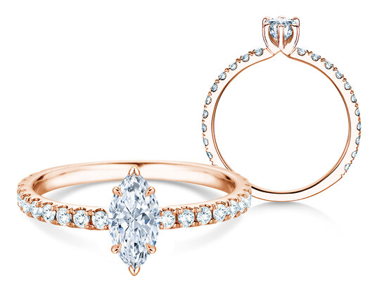 Verlovingsring Classic 4 Marquise Pavé in 9K roségoud met natuurlijke diamanten 0,87ct