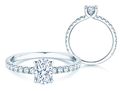 Verlovingsring Classic 4 Oval Pavé in 9K witgoud met natuurlijke diamanten 0,87ct