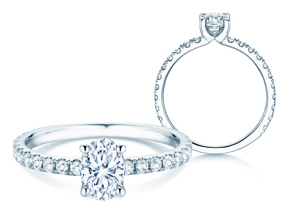 Verlovingsring Classic 4 Oval Pavé in 9K witgoud met natuurlijke diamanten 0,87ct