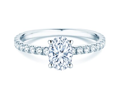 Verlovingsring Classic 4 Oval Pavé in 9K witgoud met natuurlijke diamanten 0,87ct