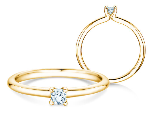 Verlovingsring Cushion Clean in 14K geelgoud met diamant 0,08ct G/SI