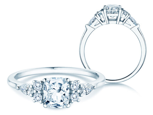 Verlovingsring Cushion Marquise in 9K witgoud met Lab-grown diamanten 1,28ct E/VS