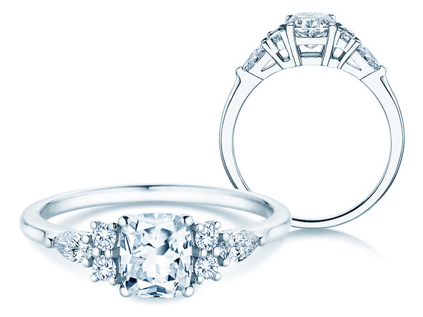 Verlovingsring Cushion Marquise in 9K witgoud met Lab-grown diamanten 1,28ct E/VS