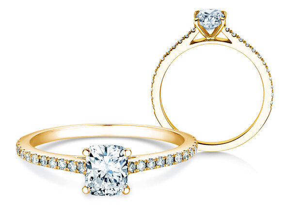 Verlovingsring Cushion Pavé in 9K geelgoud met Lab-grown diamanten 1,22ct E/VS