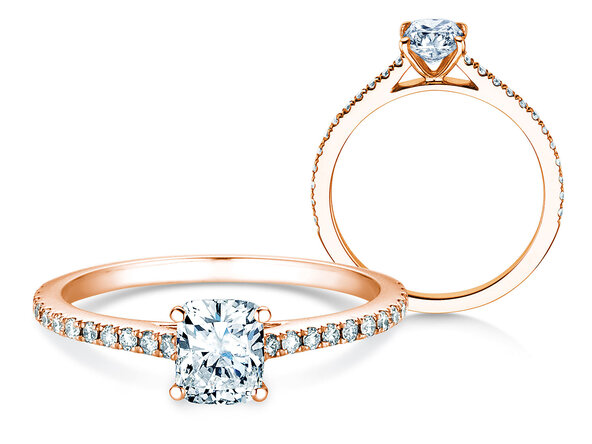 Verlovingsring Cushion Pavé in 9K roségoud met diamanten 0,77ct G/SI
