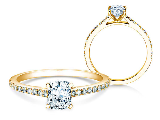 Verlovingsring Cushion Pavé in 14K geelgoud met diamanten 0,54ct G/SI