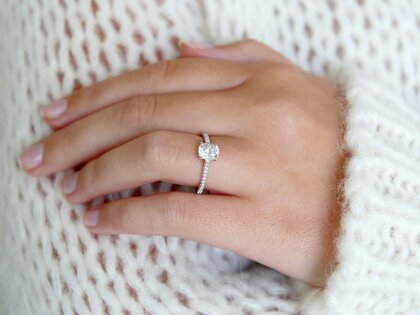 Verlovingsring Cushion Pavé in 14K witgoud met Lab-grown diamanten 1,22ct E/VS