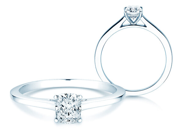Verlovingsring Cushion in 9K witgoud met Lab-grown diamant 0,50ct E/VS