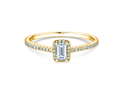 Verlovingsring Emerald Halo Pavé in 14K geelgoud met diamanten 0,75ct G/VS