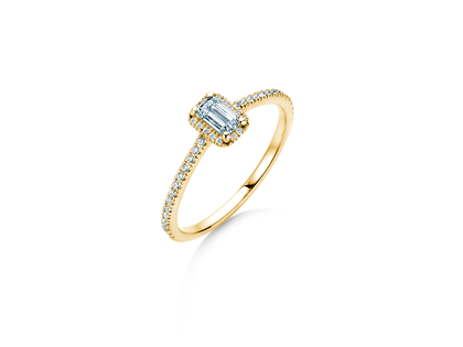 Verlovingsring Emerald Halo Pavé in 14K geelgoud met diamanten 0,75ct G/VS