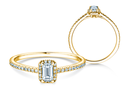 Verlovingsring Emerald Halo Pavé in 14K geelgoud met diamanten 0,75ct G/VS