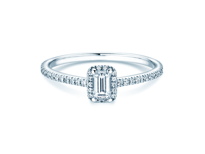Verlovingsring Emerald Halo Pavé in 14K witgoud met diamanten 0,75ct G/VS
