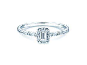 Verlovingsring Emerald Halo Pavé in 14K witgoud met diamanten 0,75ct G/VS