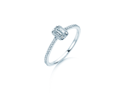Verlovingsring Emerald Halo Pavé in 14K witgoud met diamanten 0,75ct G/VS