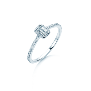 Verlovingsring Emerald Halo Pavé in 14K witgoud met diamanten 0,75ct G/VS