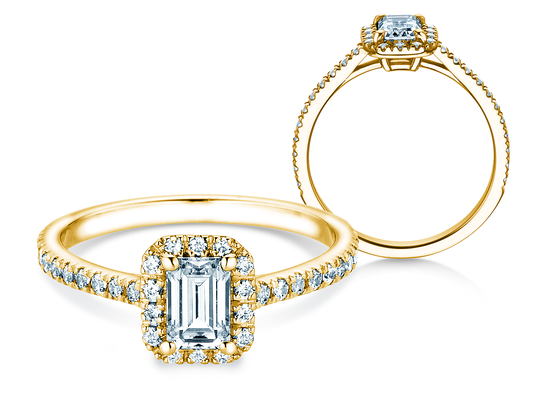 Verlovingsring Emerald Halo Pavé in 9K geelgoud met Lab-grown diamanten 2,02ct E/VS