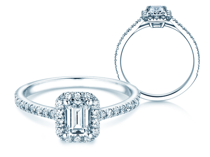 Verlovingsring Emerald Halo Pavé in 9K witgoud met Lab-grown diamanten 2,02ct E/VS