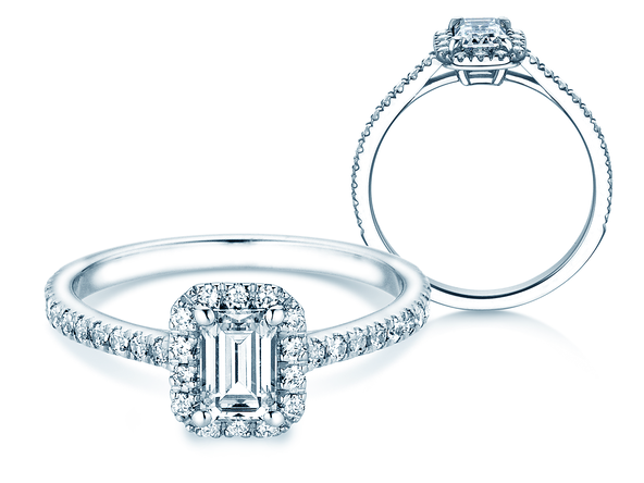 Verlovingsring Emerald Halo Pavé in 9K witgoud met Lab-grown diamanten 2,02ct E/VS