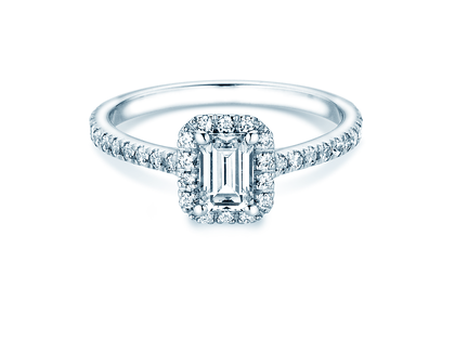 Verlovingsring Emerald Halo Pavé in 9K witgoud met Lab-grown diamanten 2,02ct E/VS