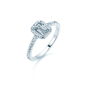 Verlovingsring Emerald Halo Pavé in 9K witgoud met Lab-grown diamanten 2,02ct E/VS