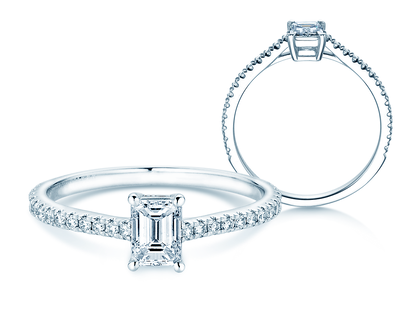 Verlovingsring Emerald Pavé in 9K witgoud met diamanten 0,40ct G/VS