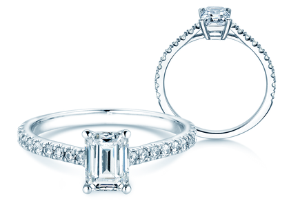 Verlovingsring Emerald Pavé in 18K witgoud met diamanten 0,94ct G/VS
